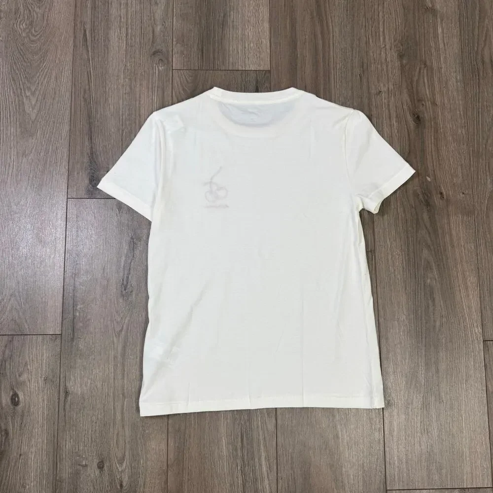 J.Crew T-Shirt WMNS XS White Red Cherry Embroidered Cerise Chérie Minimalist